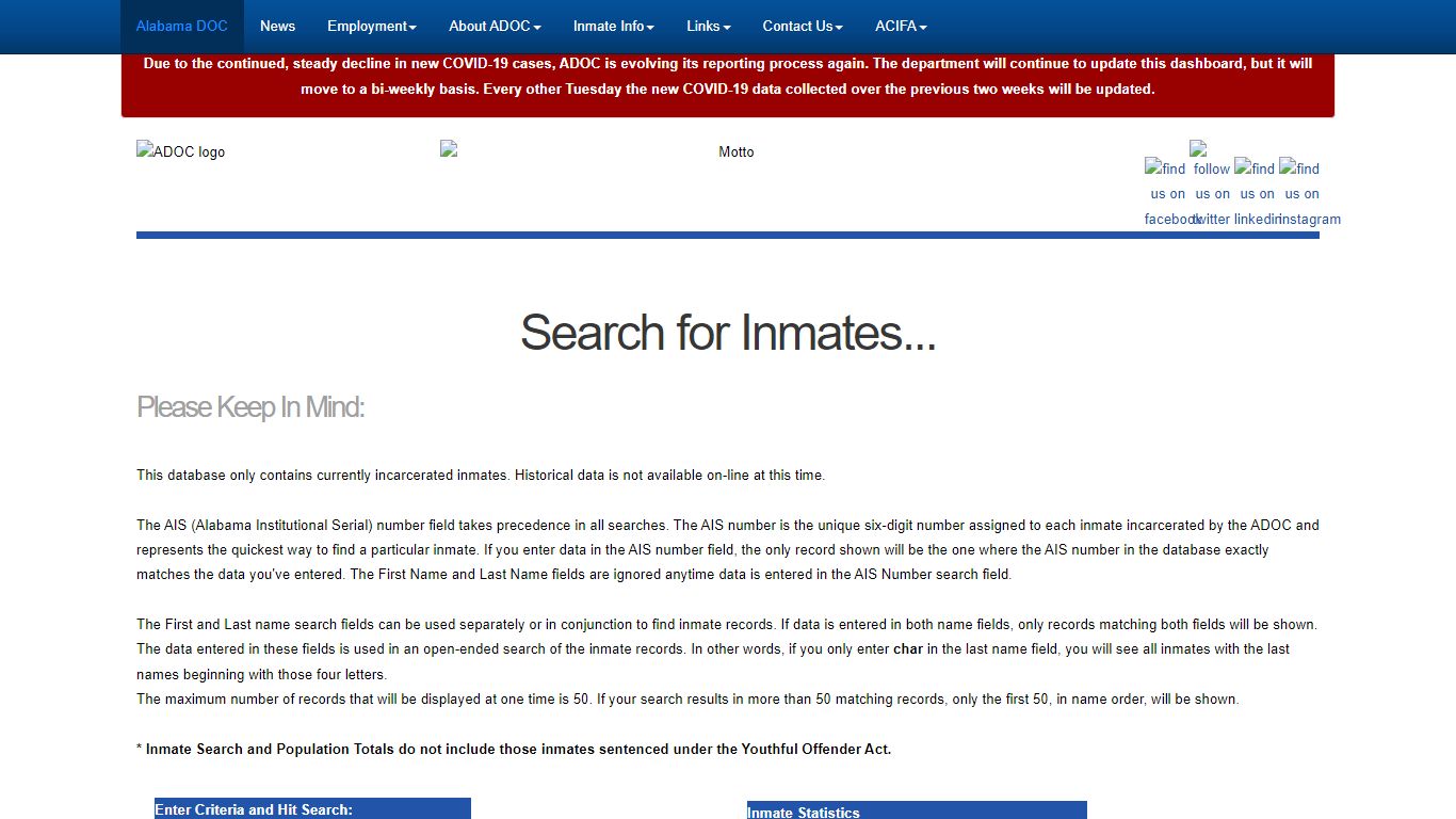 Search for Inmates... - Alabama Department of Corrections